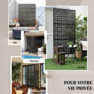 Panneau Brise Vue décoratif Extérieur Claustra Décoratif Jardin 3 Panneaux à motif géométrique paravent extérieur avec support en métal 92 x 40 x 192 cm, Noir