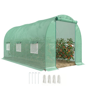 Serre de Jardin Tunnel 4,5L x 2l x 2H m châssis Tubulaire Acier galvanisé renforcé 1,8 cm 6 fenêtres 1 Porte Vert