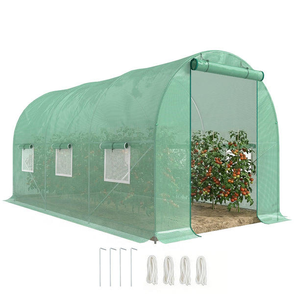 Serre de Jardin Tunnel 4,5L x 2l x 2H m châssis Tubulaire Acier galvanisé renforcé 1,8 cm 6 fenêtres 1 Porte Vert