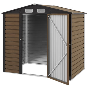 Abri de jardin en métal 2,27 m², facile à monter, structure en acier galvanisé améliorée, abri à outils extérieur, toiture 2 pans avec aérations, gants et cadenas inclus, 190x131x188cm, chêne