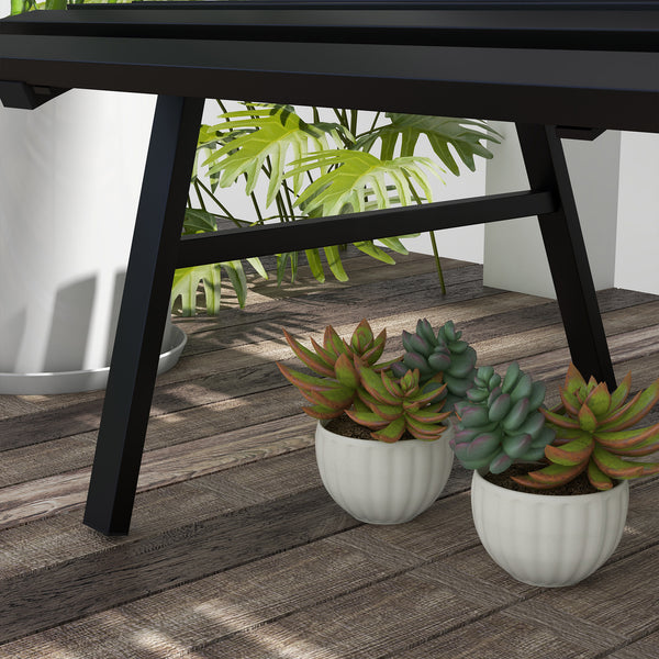 Banc de jardin banquette extérieur 2 Places Assise Dossier à Lattes, en aluminium, dim. 123L x 67l x 79H cm, noir