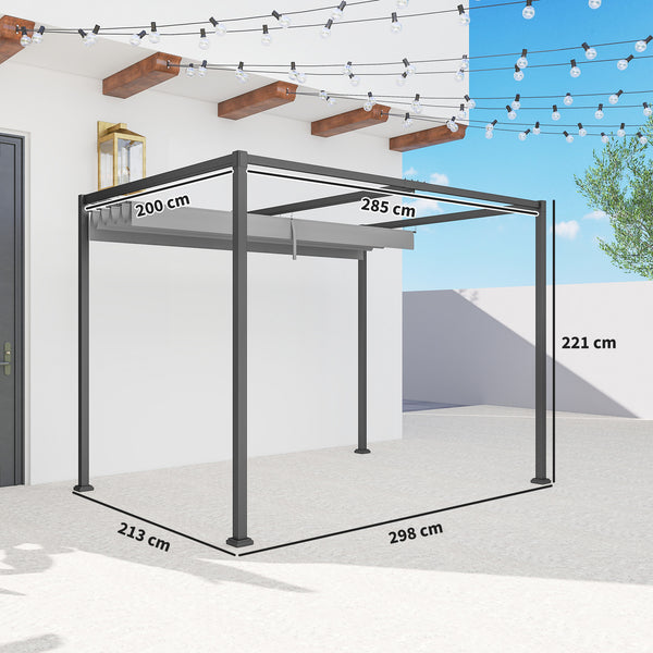 Pergola coulissante pergola rétractable 3 x 2 m structure métal époxy anticorrosion toile polyester haute densité 180 g/m² incluse gris