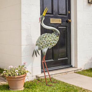 Statues de Jardin, Sculpture de Héron en Métal, Statues d'oiseaux 71 cm, pour Cour, Étang, Terrasse, Vert