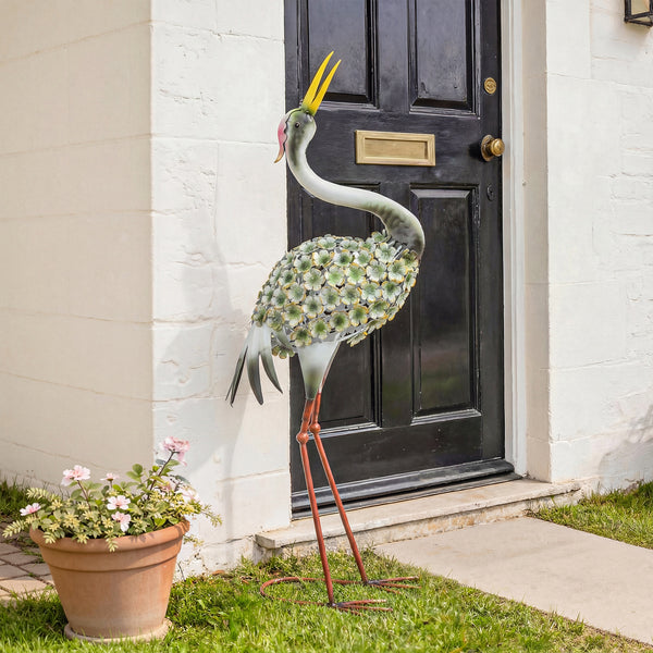 Statues de Jardin, Sculpture de Héron en Métal, Statues d'oiseaux 71 cm, pour Cour, Étang, Terrasse, Vert