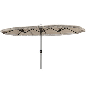 Parasol de jardin exterieur parasol double rectangulaire 4,5 x 2,65 x 2,6 m avec ouverture fermeture manivelle et franges, toile 180 g/m², parasol pour balcon, piscine, terrasse, crème
