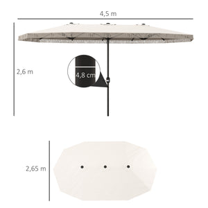 Parasol de jardin exterieur parasol double rectangulaire 4,5 x 2,65 x 2,6 m avec ouverture fermeture manivelle et franges, toile 180 g/m², parasol pour balcon, piscine, terrasse, crème