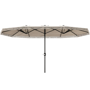 Parasol de jardin exterieur parasol double rectangulaire 4,5 x 2,65 x 2,6 m avec ouverture fermeture manivelle et franges, toile 180 g/m², parasol pour balcon, piscine, terrasse, crème