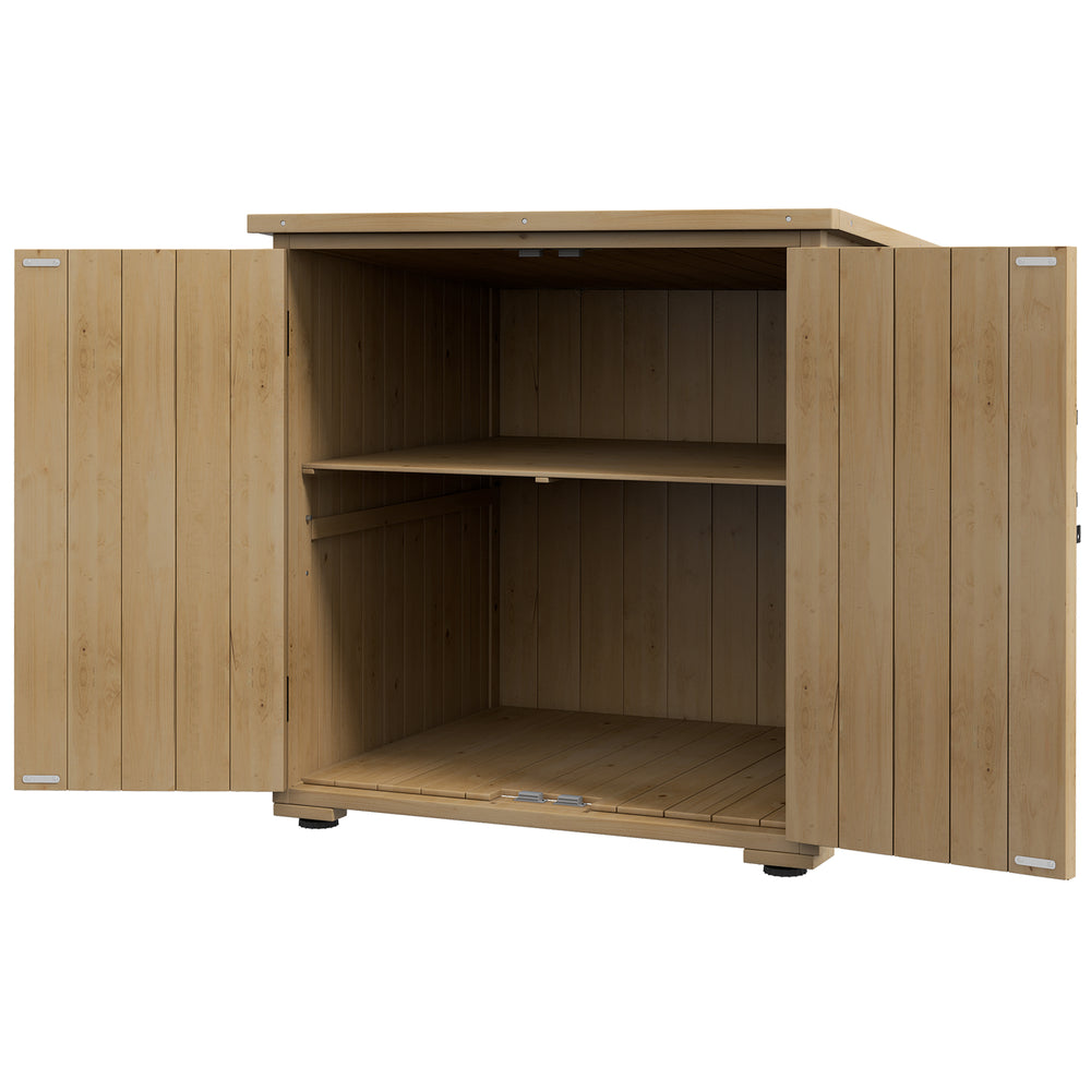 Armoire de rangement pour le jardin en bois sapin, Double Porte étagère réglable et Toit bitumé étanche - dim. 77,5L x 88l x 83/90H cm