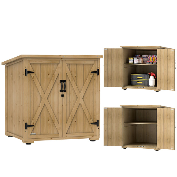 Armoire de rangement pour le jardin en bois sapin, Double Porte étagère réglable et Toit bitumé étanche - dim. 77,5L x 88l x 83/90H cm