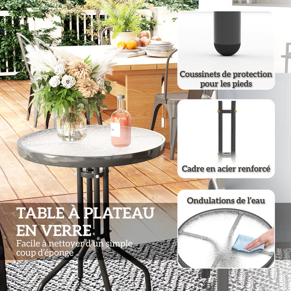 3 pièces salon de jardin extérieur, ensemble de meubles 2 fauteuils empilables, table basse avec dessus en verre trempé, tissu en textilène, pour patio, terrasse, balcon, gris foncé