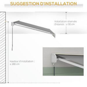 Store banne motorisé, store banne électrique, 4 x 3 m, angle réglable 14°-30°, avec télécommande et manivelle manuelle, en aluminium et polyester de 270g/m² protection solaire, gris clair