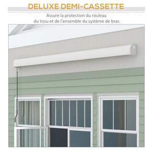 Store banne motorisé, store banne électrique, 4 x 3 m, angle réglable 14°-30°, avec télécommande et manivelle manuelle, en aluminium et polyester de 270g/m² protection solaire, gris clair