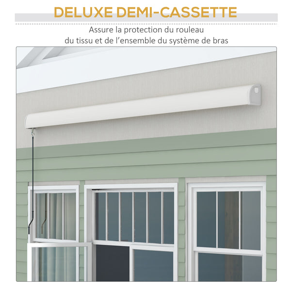 Store banne motorisé, store banne électrique, 4 x 3 m, angle réglable 14°-30°, avec télécommande et manivelle manuelle, en aluminium et polyester de 270g/m² protection solaire, gris clair