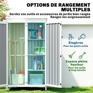 Armoire de Jardin en Bois et Acier Galvanisé, 3 Étagères Amovibles, Portes Doubles avec Fermeture Métallique, Toit en Asphalte Hydrofuge, Base Surélevée, Armoire à Outils pour Jardin, Noir