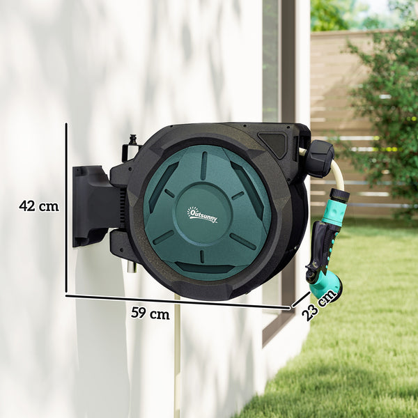 Enrouleur Tuyau Arrosage Mural 25 m x Ø 15 mm, Dévidoir Automatique de Tuyaux d'Eau Rétractable Automatique Pivotant à 180°, Buse à 7 Modes, pour Jardin et Lavage de Voiture, Noir