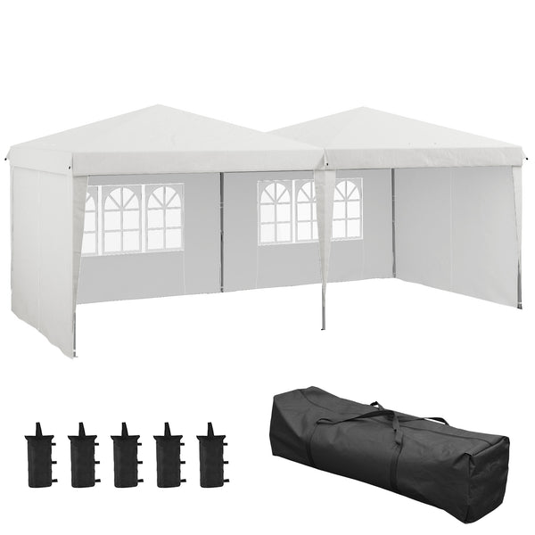 Tente de réception Tonnelle barnum pliable 6x3m avec parois latérales Hauteur réglable avec sac de transport Roues, extérieur, jardin, fêtes
