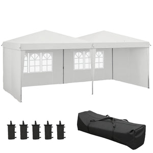 Tente de réception Tonnelle barnum pliable 6x3m avec parois latérales Hauteur réglable avec sac de transport Roues, extérieur, jardin, fêtes