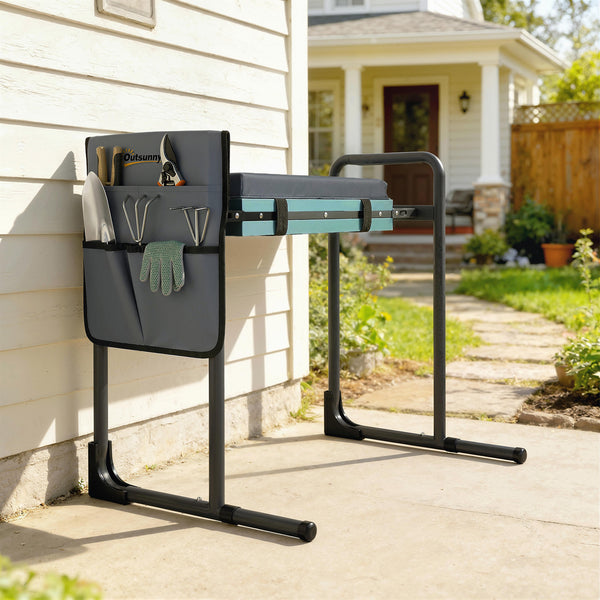 Tabouret de Jardin Pliable Agenouilloir de Jardin Repose-Genoux Siège Jardinage avec Coussin Rembourré Épais en Mousse EVA, Poches à Outils, Gris Foncé