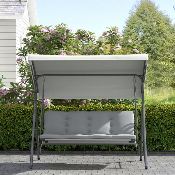 Balancelle de Jardin 3 Places Grand Confort Toit Inclinaison réglable épais Coussins Amovibles Polyester Acier époxy gris clair