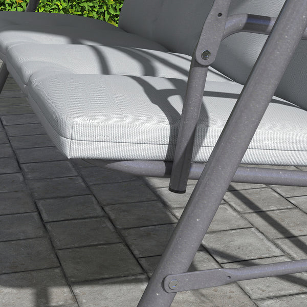 Balancelle de Jardin 3 Places Grand Confort Toit Inclinaison réglable épais Coussins Amovibles Polyester Acier époxy gris clair