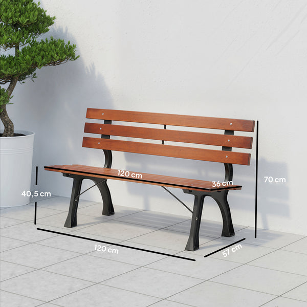 Banc de jardin extérieur 2 places en aluminium et lattes de bois, dim. 120L x 57l x 70H cm