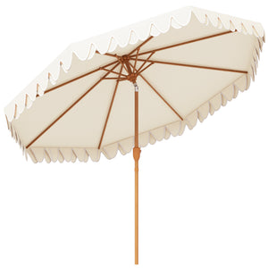 Parasol de jardin Parasol droit inclinable rond Ø 264 cm avec volants tissu polyester haute densité anti-UV mât démontable 8 baleines - crème