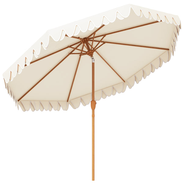 Parasol de jardin Parasol droit inclinable rond Ø 264 cm avec volants tissu polyester haute densité anti-UV mât démontable 8 baleines - crème