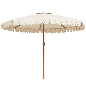 Parasol de jardin Parasol droit inclinable rond Ø 264 cm avec volants tissu polyester haute densité anti-UV mât démontable 8 baleines - crème