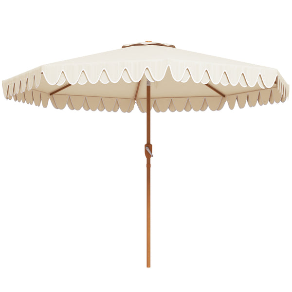 Parasol de jardin Parasol droit inclinable rond Ø 264 cm avec volants tissu polyester haute densité anti-UV mât démontable 8 baleines - crème