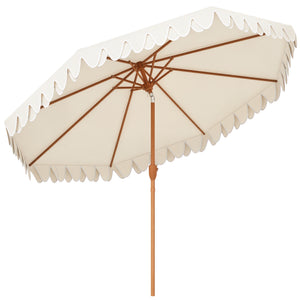 Parasol de jardin Parasol droit inclinable rond Ø 264 cm avec volants tissu polyester haute densité anti-UV mât démontable 8 baleines - crème