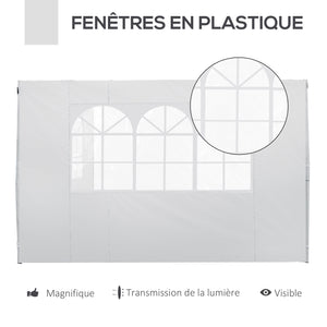 Parois latérales de Rechange Barnum tonnelle 3 x 3 ou 3 x 6 m 2 pièces 2 Grandes fenêtres Blanc