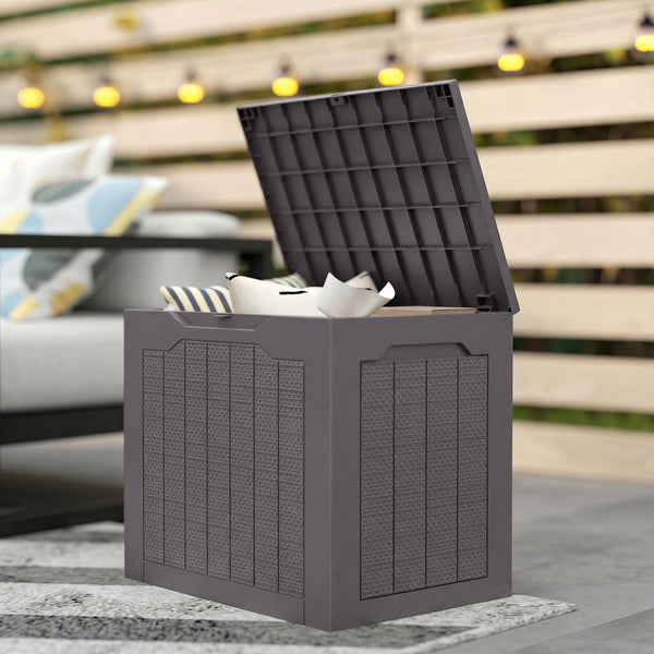 Coffre de rangement extérieur 97L avec poignées encastrées, malle de rangement extérieur étanche pour jardin terrasse, 56 x 41 x 50 cm, marron