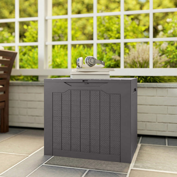 Coffre de rangement extérieur 97L avec poignées encastrées, malle de rangement extérieur étanche pour jardin terrasse, 56 x 41 x 50 cm, marron