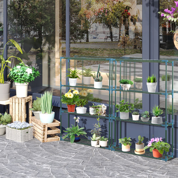 Lot de 2 Étagères à Fleurs en acier 4 Niveaux Intérieur et Extérieur, support de plantes étagère à plantes pour Jardin, Balcon, Salon, 70 x 27 x 110 cm, vert