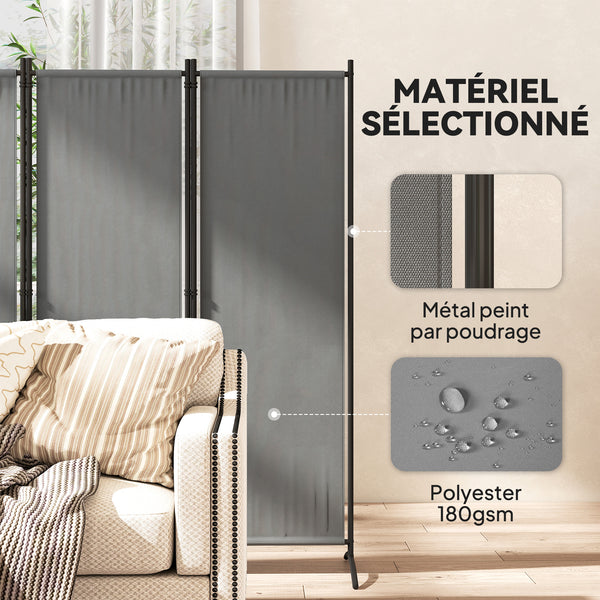 Paravent 221 x 172 cm, paravent de jardin à 4 panneaux, cloison de séparation avec pieds larges, pour terrasse, piscine, balcon, en tissu polyester de 180 g/m², gris foncé