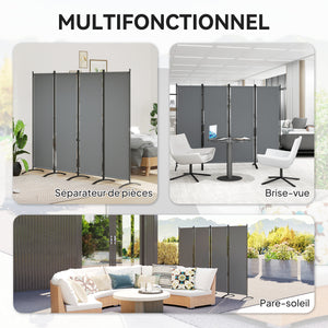 Paravent 221 x 172 cm, paravent de jardin à 4 panneaux, cloison de séparation avec pieds larges, pour terrasse, piscine, balcon, en tissu polyester de 180 g/m², gris foncé