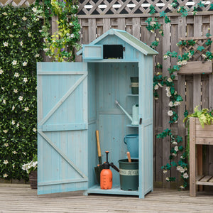 Armoire de jardin extérieur abri de jardin en bois abri pour outils 3 étagères 2 Portes loquets Toit Pente bitumé 77L x 54l x 179H cm Sapin traité Bleu