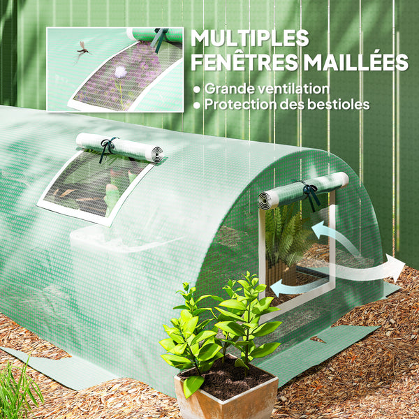 Mini Serre de Jardin mini serre tunnel à tomates 300 x 80 x 45 cm Acier PE Haute densité 140 g/m² Anti-UV 5 portes en filet enroulables vert