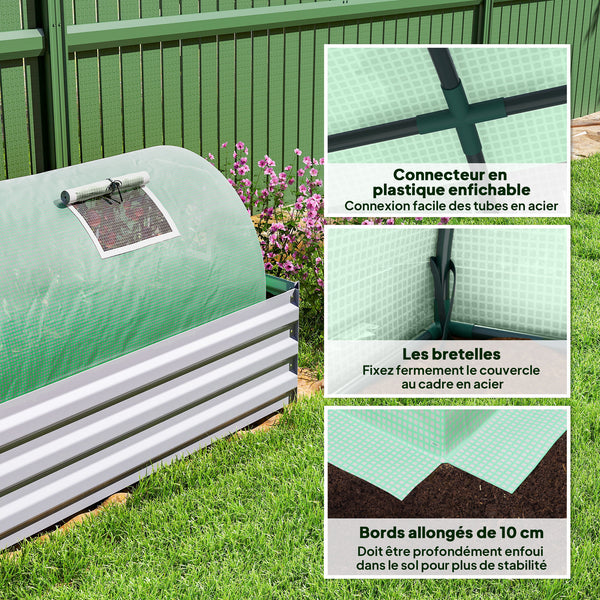 Mini Serre de Jardin mini serre tunnel à tomates 300 x 80 x 45 cm Acier PE Haute densité 140 g/m² Anti-UV 5 portes en filet enroulables vert