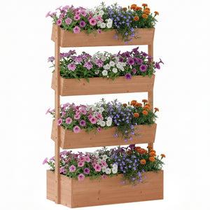 Jardinière en bois 4 niveaux, jardinière surélevée extérieure avec orifices de drainage et toile non tissée, bac pour cultures, plantes, fleurs, pour terrasse, jardin, 85x45x140 cm, Marron