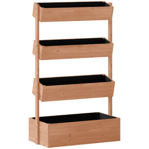 Jardinière en bois 4 niveaux, jardinière surélevée extérieure avec orifices de drainage et toile non tissée, bac pour cultures, plantes, fleurs, pour terrasse, jardin, 85x45x140 cm, Marron