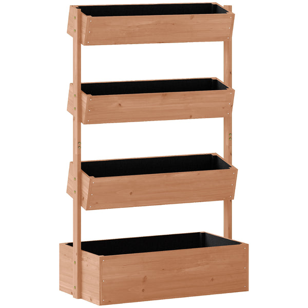 Jardinière en bois 4 niveaux, jardinière surélevée extérieure avec orifices de drainage et toile non tissée, bac pour cultures, plantes, fleurs, pour terrasse, jardin, 85x45x140 cm, Marron
