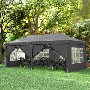 Tonnelle de Jardin 3x6m Barnum Pliant avec Côtés Amovibles - Tente de Réception Structure en Acier Renforcée - Abri de Jardin Pop-up pour Mariage, Fête et Marché, Sac de Transport, Gris Foncé