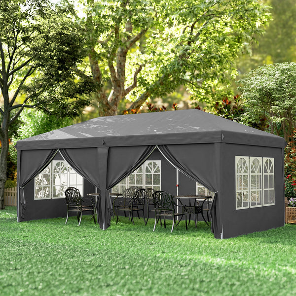 Tonnelle de Jardin 3x6m Barnum Pliant avec Côtés Amovibles - Tente de Réception Structure en Acier Renforcée - Abri de Jardin Pop-up pour Mariage, Fête et Marché, Sac de Transport, Gris Foncé