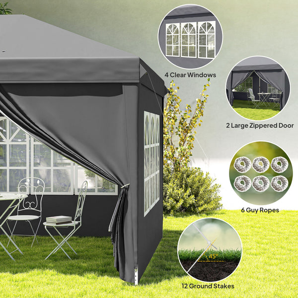 Tonnelle de Jardin 3x6m Barnum Pliant avec Côtés Amovibles - Tente de Réception Structure en Acier Renforcée - Abri de Jardin Pop-up pour Mariage, Fête et Marché, Sac de Transport, Gris Foncé