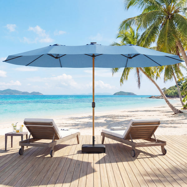 Parasol de jardin double 5 x 3 m, parasol de jardin extérieur avec base incluse, manivelle, polyester 180g/m², protection UV, pour patio, terrasse, bleu