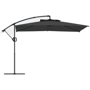 Parasol déporté carré 3 x 3 m, parasol de jardin extérieur avec manivelle, base croisée, parasol inclinable et rotation à 360°, toile polyester 180 g/m², protection UV UPF50+, gris foncé