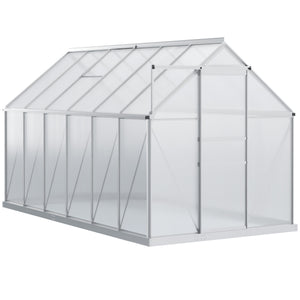 Serre de Jardin en Polycarbonate 7,1 m² dim. 1,9L x 3,75l x 1,99 m avec Fondation, Lucarne réglable, Porte coulissante - Argent et Transparent