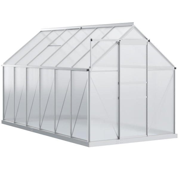 Serre de Jardin en Polycarbonate 7,1 m² dim. 1,9L x 3,75l x 1,99 m avec Fondation, Lucarne réglable, Porte coulissante - Argent et Transparent