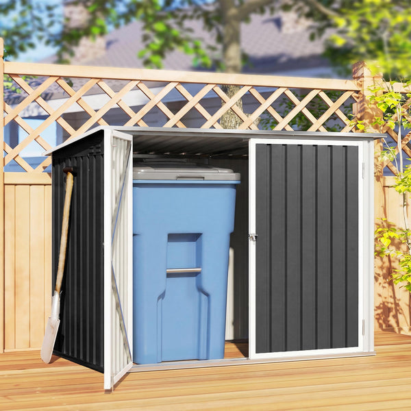 Cache Poubelle Double Acier Galvanisé pour 2 Poubelles de 240L - Abri de Jardin avec Couvercle Lié par Chaînes, Vérins à Gaz et Portes Verrouillables - Coffre de Jardin 179,5x108x129,5cm Gris